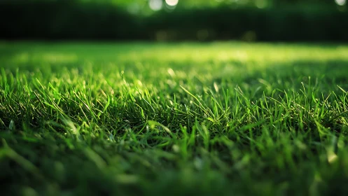 Sunlit lawn whispers in close-up emerald morning calm.