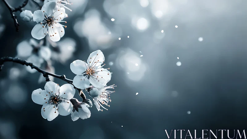 Spring Blossoms Crystallized in Frost. Macro Study.