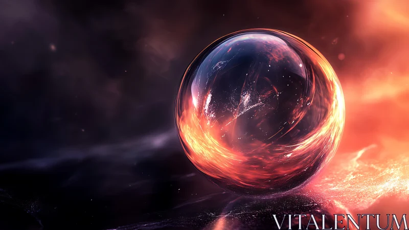 Luminous cosmic sphere reflects molten nebula glow.