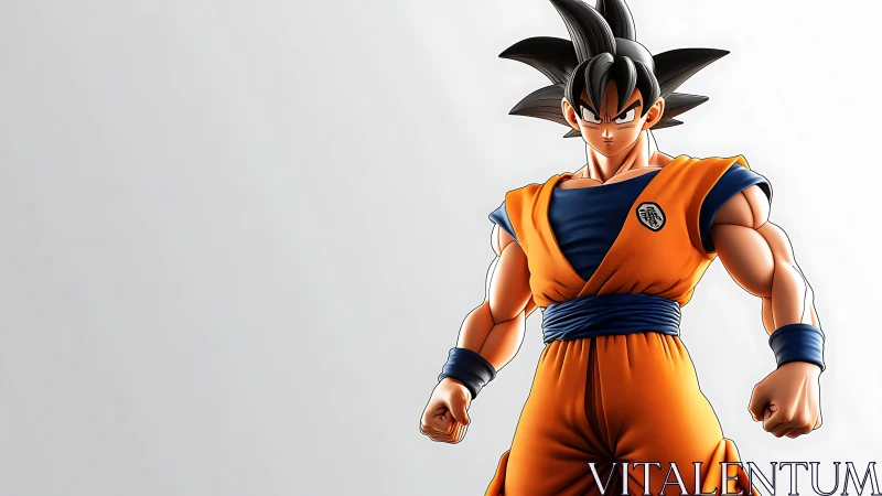 Strong anime fighter in orange martial arts gi posed.