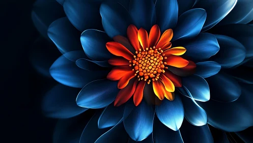 Blue and Orange Flower with Radial Petals.