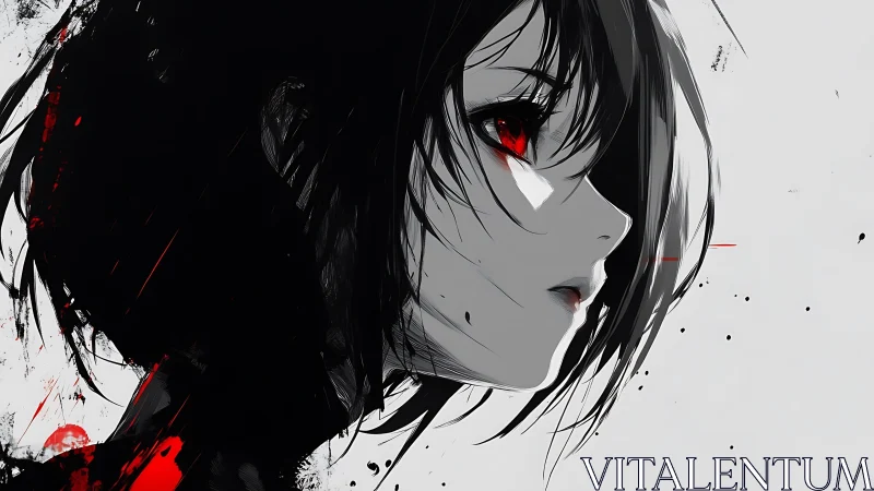 Mysterious red eyed girl in bold black and white contrast.