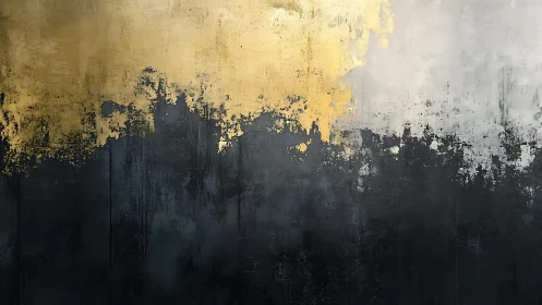 Abstract gold, black, and gray textured painting in modern style.