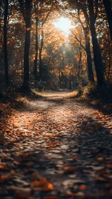Forest Path With Autumn Foliage and Overhead Canopy.