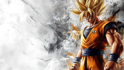 Storm-scarred cosmos bends around a golden-haired warrior