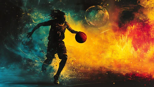 Cosmic court sprint through swirling fire and water energy.