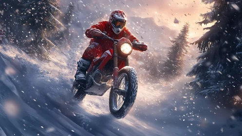 Snow trail enduro rider carving dynamic winter apex line.