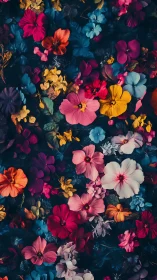 Vibrant Floral Arrangement: Multi-Chromatic Cosmos Blooms on Deep Teal Ground