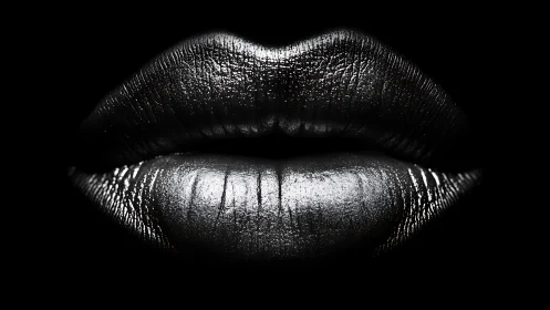 Silver-lit lips floating in a dreamy black velvet hush.