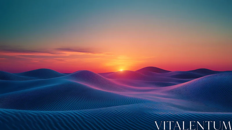 Neon dunes breathe under a melting technicolor sunset sky.