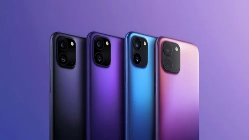 Gradient smartphones in four colors with dual rear cameras.