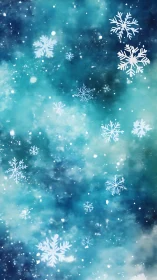 Digital snowflake field on teal and navy winter gradient sky