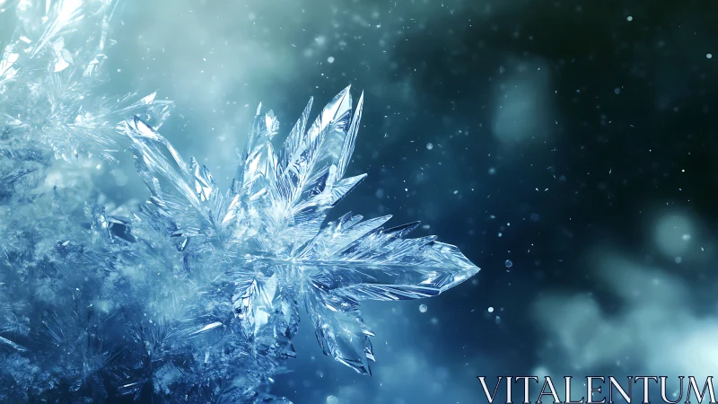 Macro view of crystalline ice formations in cold light.