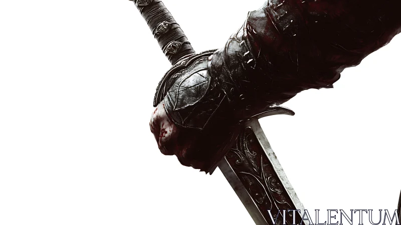 Weathered warrior gripping a sword with quiet resolve.