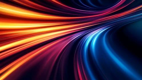 Chromatic light trails curving through abstract neon space.