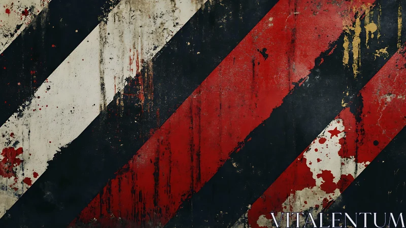Grungy Diagonal Red, White, and Black Striped Abstract Art.