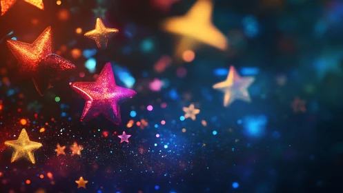 Glittering starfall drifting through a neon dream sky.