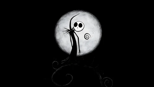 Moonlit skeletal dreamer on a curled midnight hilltop.