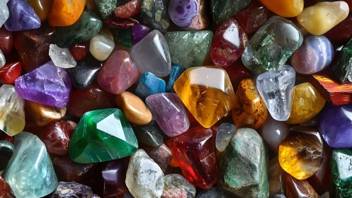 Tumbled gemstones huddle together and whisper bright secrets