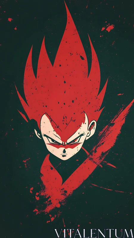 Stylized red anime warrior portrait on dark textured field