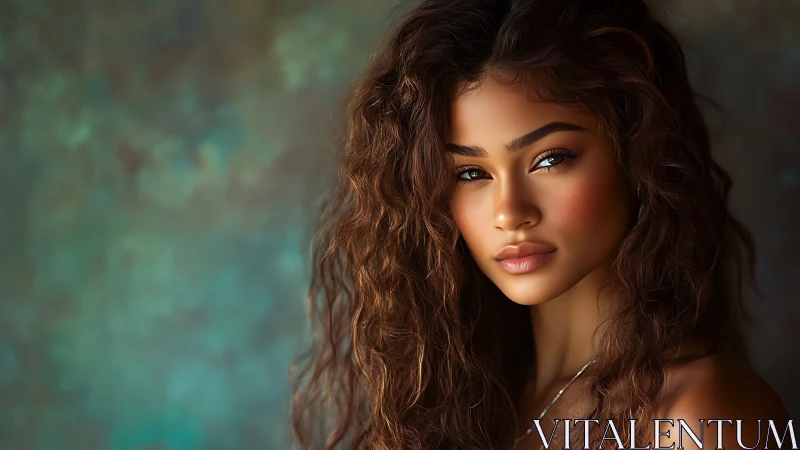 Digital portrait depicts woman with long wavy hair in profile