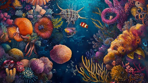 Vibrant digital coral reef teems with fantastical marine life