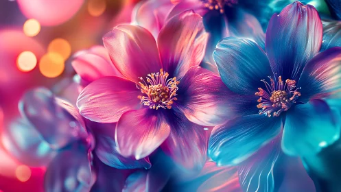 Luminescent Botanical Forms With Prismatic Color Gradient