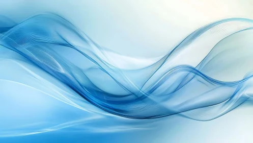 Blue translucent waveforms curve across a soft gradient field