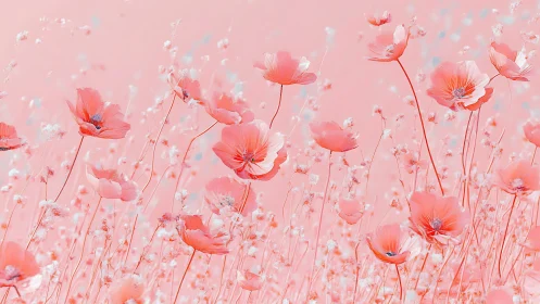 Pink Poppy Field with Blurred Background Composition