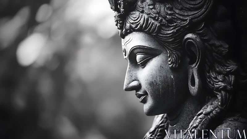 Stone deity profile in dramatic monochrome meditation.