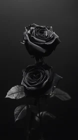 Monochromatic Twin Roses: High-Contrast Floral Study with Dramatic Chiaroscuro.