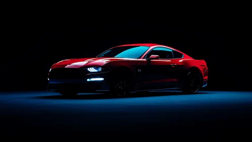 Photorealistic studio profile of red performance sports coupe.