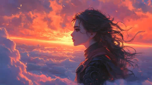 Profile view shows digital portrait against dense cloud sunset