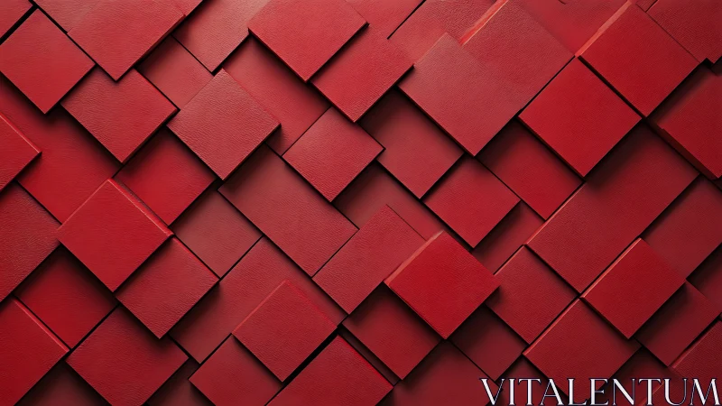 Red overlapping square tiles form layered geometric surface