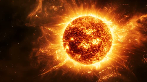 Solar inferno crowned with flares in a blazing cosmic halo.