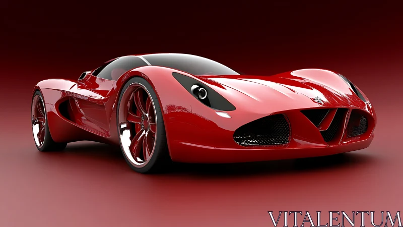Red aerodynamic sports car render on gradient red background.