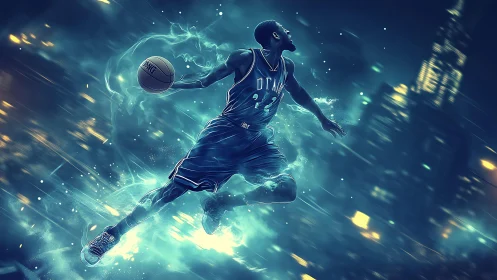 Streaks of neon storm lift the soaring night baller skyward