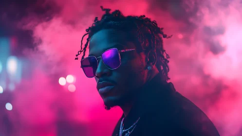 Neon city glow wraps a cool portrait in vivid pink light