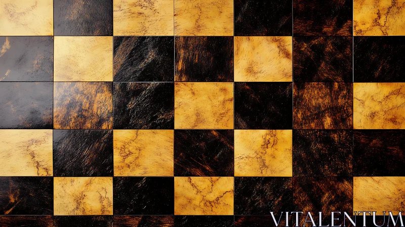 Checkerboard layout of textured brown and yellow tiles surface.