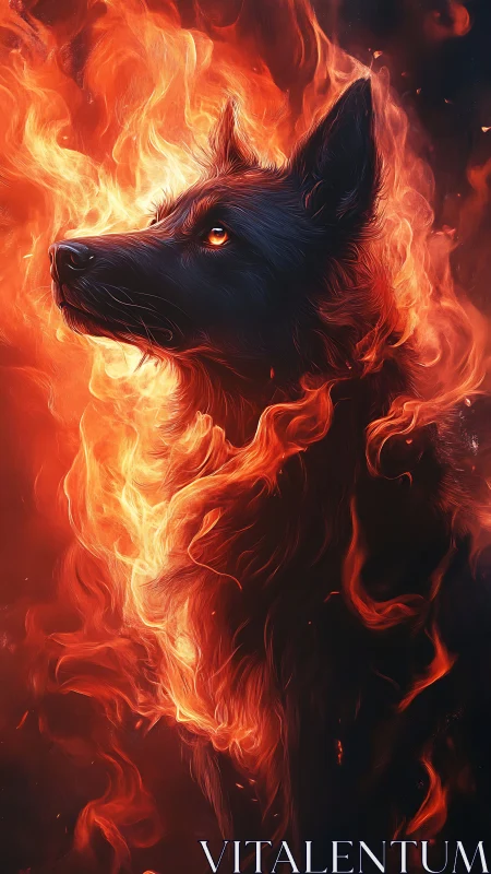 Fiery canine profile rendered in high-contrast digital flames