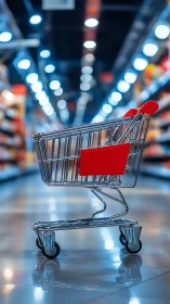 Runway lights crown a chrome shopping cart on patrol