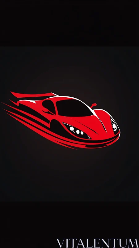 Red stylized sports car graphic on dark gradient background.
