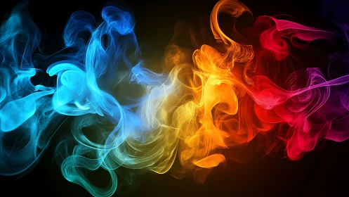 Colorful swirling smoke dance in a glowing rainbow dream.