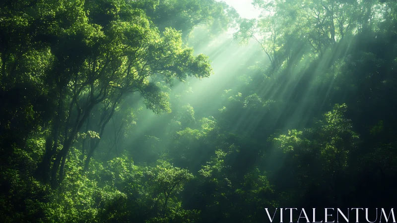 Forest Cathedral: Light Rays Through Canopy.