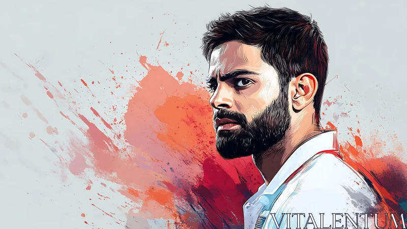 Digital portrait with expressive splatter backdrop in profile focus.