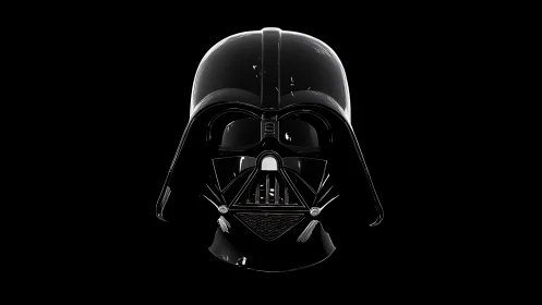 3D-rendered black sci-fi helmet with glossy specular symmetry.