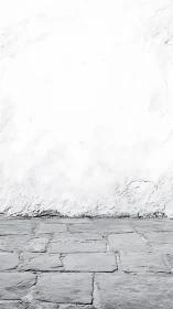 Stone pavement meets textured white wall in high-key minimal frame