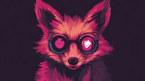 Neon fox in bold goggles watching the night unfold.