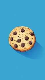 Chocolate chip cookie illustration on bold cyan backdrop.