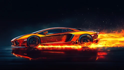 Flame-trailing hypercar in high-speed lateral motion study.